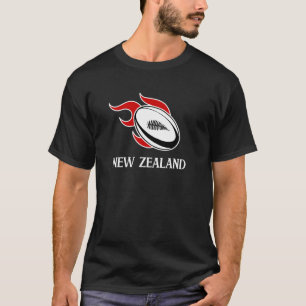 Rugby Neuseeland NZ Rugby Ball in Flammen T-Shirt