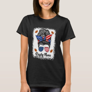Rugby Oma unordentlicher Dutt USA-Flagge-Brille 4. T-Shirt
