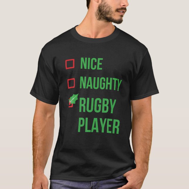 Rugby Player Funny Pajama Weihnachtsgeschenk T-Shirt (Vorderseite)