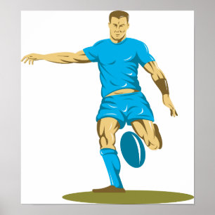 Rugby Player Kicking Ball Athletic Sports Poster