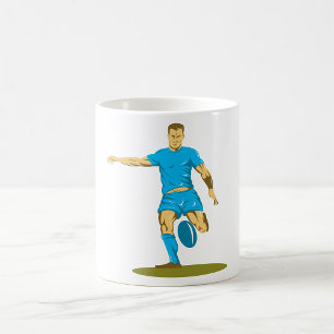 Rugby Player kickt eine Ball-Tasse Kaffeetasse