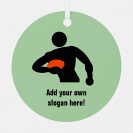 Rugby Player mit Ball und Ihren eigenen Worten auf Ornament Aus Metall