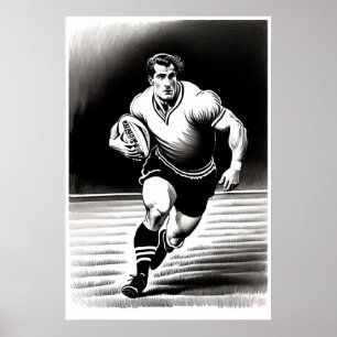 Rugby Player Zeichnend - Art Print Poster