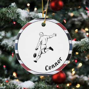 Rugby Player's Name Striped Masculine Sport Thema  Keramik Ornament