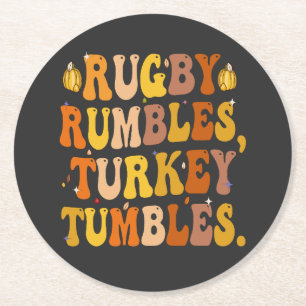 Rugby Rumbles Turkey Tumbles Funny Erntedank Runder Pappuntersetzer