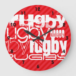 Rugby; Scarlet Red Stripes Große Wanduhr