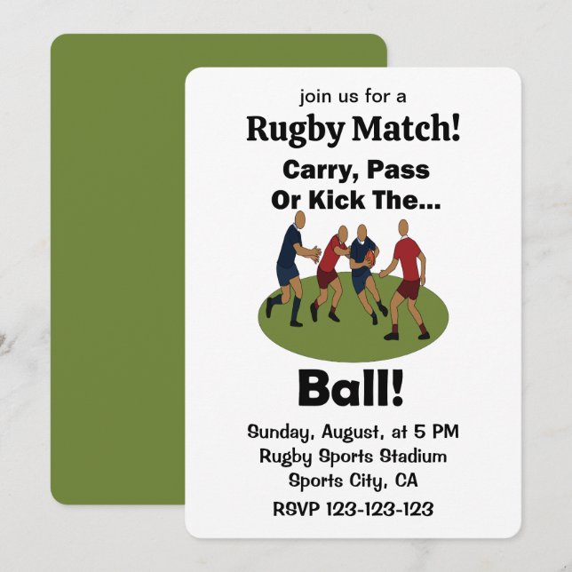 Rugby-Spiel Tragen Passen Oder Kicken Den Ball Spo Einladung (Vorne/Hinten)