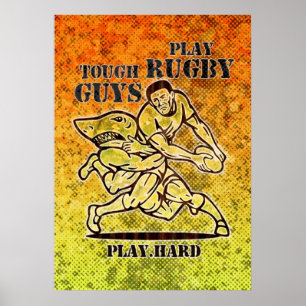 Rugby-Spieler mit Ballangriff auf Haiposter Poster