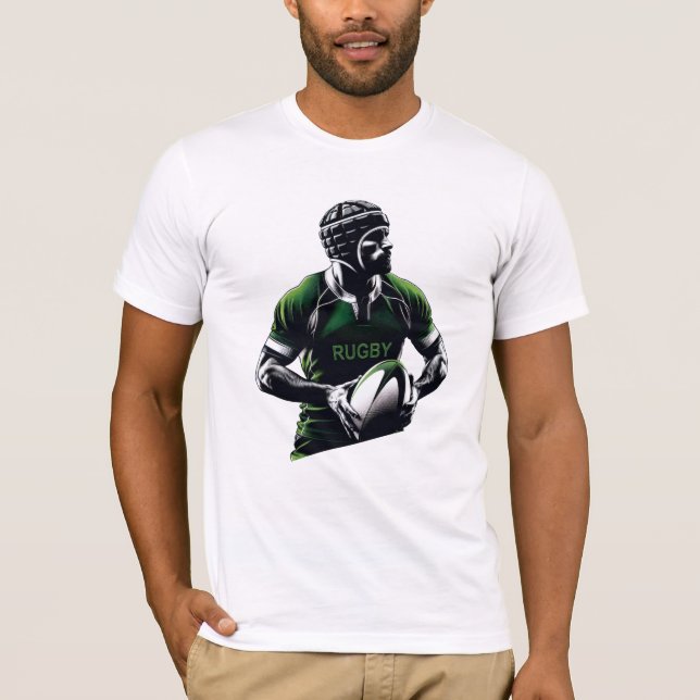 Rugby Spieler mit Trikot Helm und Ball T-Shirt (Vorderseite)