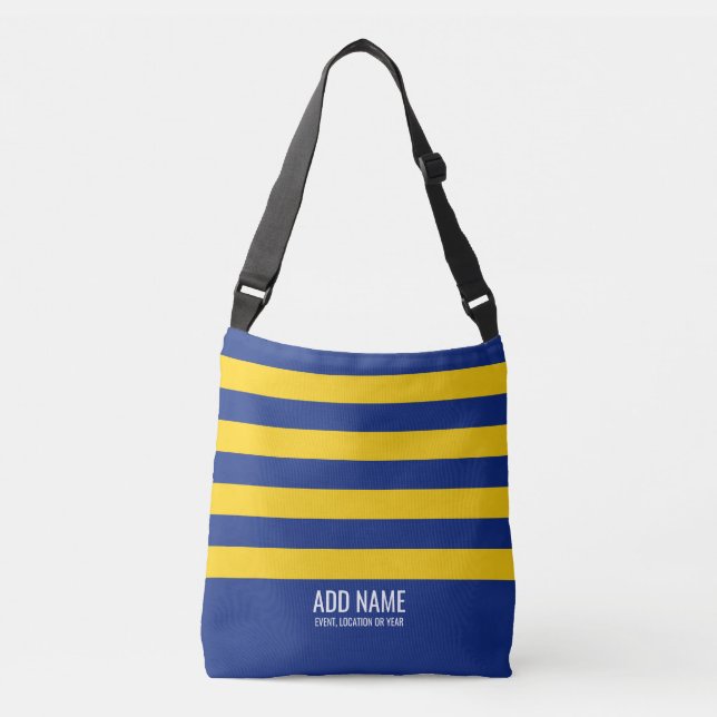 Rugby Stripes Simple Monogram - Navy und Yellow Tragetaschen Mit Langen Trägern (Vorderseite)