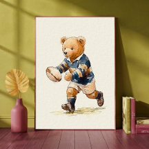 Rugby-Teddybär Süßes Tier Sport Kinderzimmer-Kunst