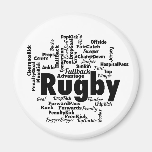 Rugby Word Cloud Magnet (Vorne)