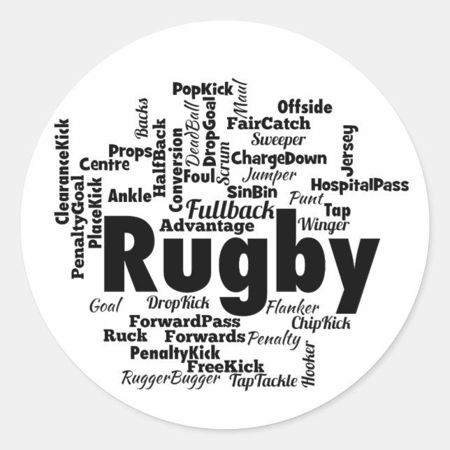 Rugby Word Cloud Runder Aufkleber (Vorderseite)