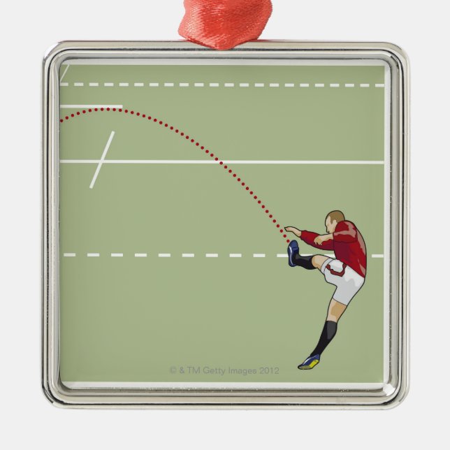 Rugbyspieler, der Ball in die Touch, punktiert Silbernes Ornament (Vorne)