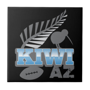 Rugbyvogel und silberner Farn Neuseeland der KIWI Fliese