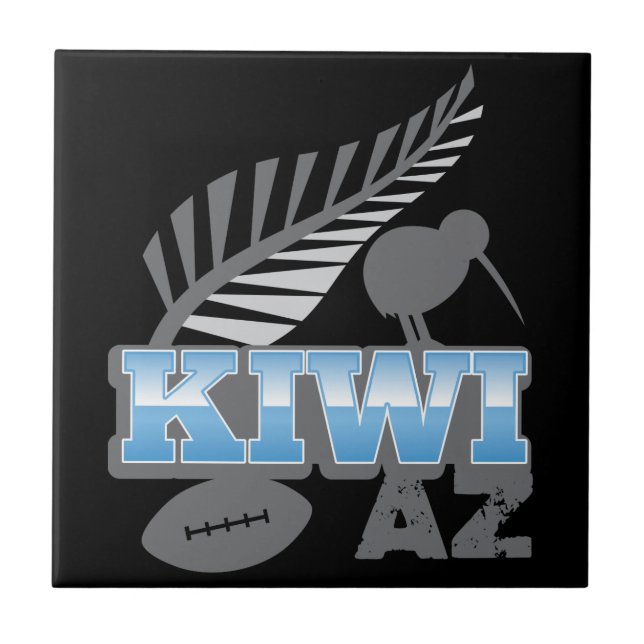 Rugbyvogel und silberner Farn Neuseeland der KIWI Fliese (Vorderseite)