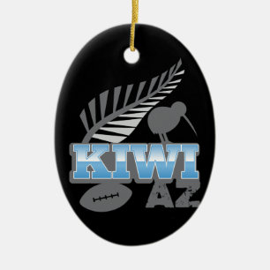 Rugbyvogel und silberner Farn Neuseeland der KIWI Keramik Ornament