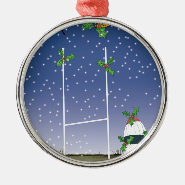 Rugbyweihnachten Silbernes Ornament (Vorne)