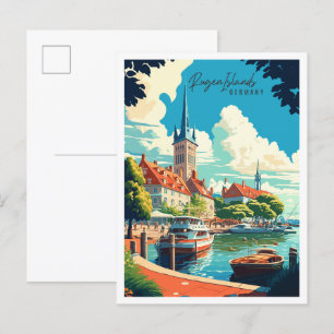 Rugen Inseln Deutschland Vintage Reise Illustratio Postkarte