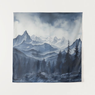 Rugged Blue Ink Mountain Tapestry Wandteppich