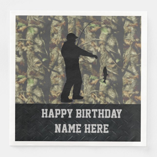 Rugged Camouflage Fishing Birthday Napkins Serviette (Vorderseite)