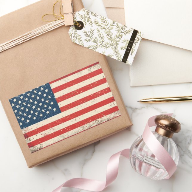 Rugged Distressed Flag Patriotic Rectangle Vinyl D Rechteckiger Aufkleber (Schenken)