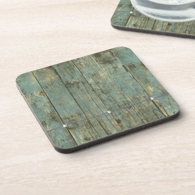 Rugged Distressed Old Planks Blue Untersetzer (Linke Seite)