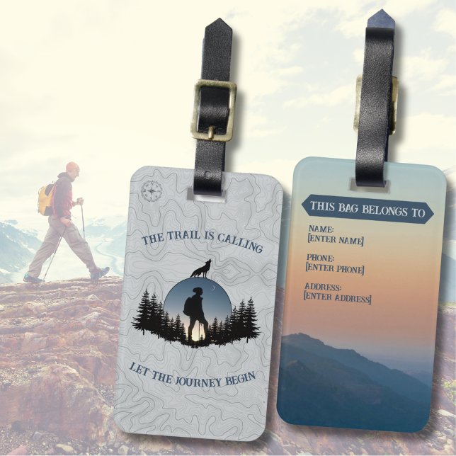 Rugged Hiking Blue Gray Topography Wilderness Gepäckanhänger (Tag your outdoor gear with a rugged, wilderness-themed luggage tag)