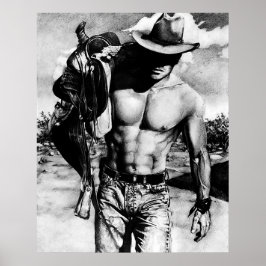 Rugged Perfect Abs Cowboy mit seinem Sattel Poster