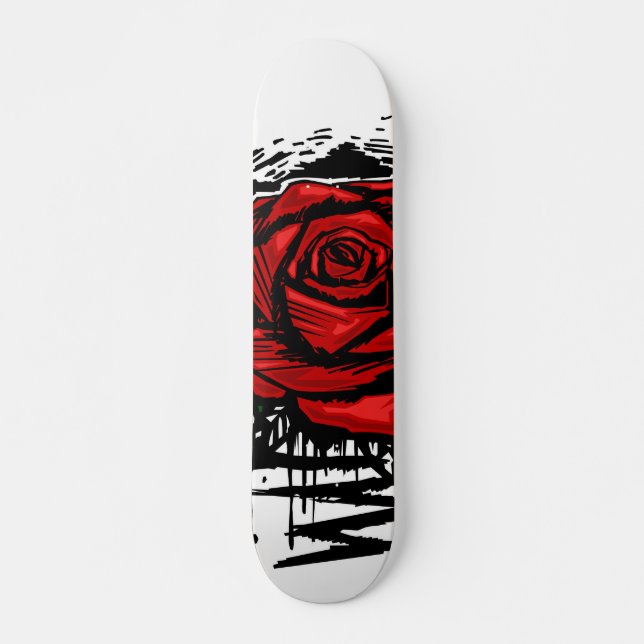 Rugged Rose Graffiti Art – Red Urban Flower Skateboard (Vorne)