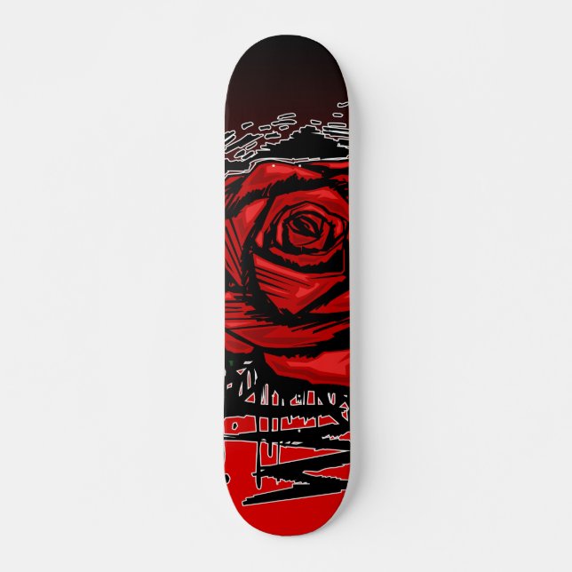 Rugged Rose Graffiti-Kunst – Rote urbane Blume Skateboard (Vorne)
