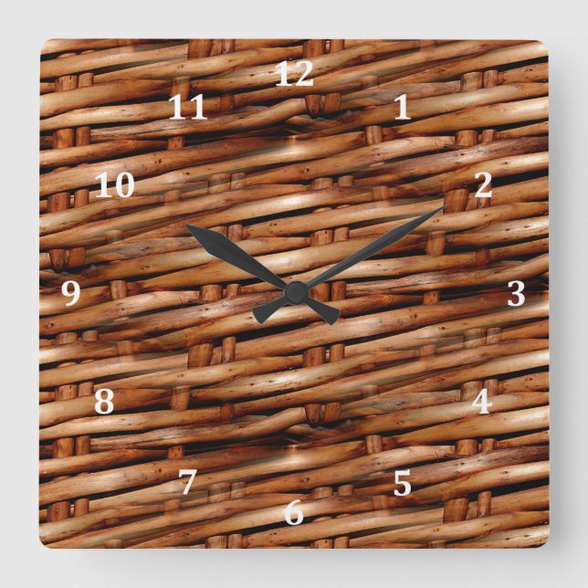 Rugged Wicker Basket Look Quadratische Wanduhr (Vorderseite)