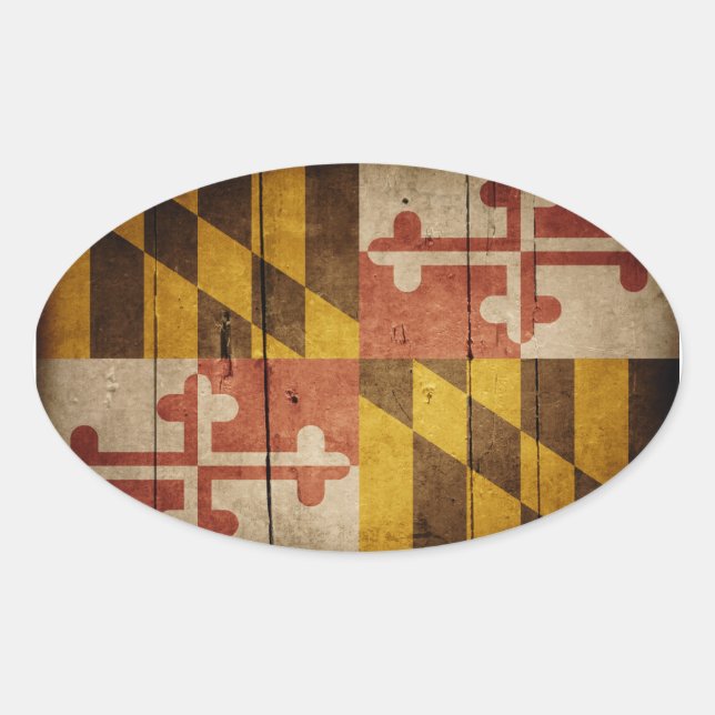 Rugged Wood Maryland Flag Ovaler Aufkleber (Vorderseite)
