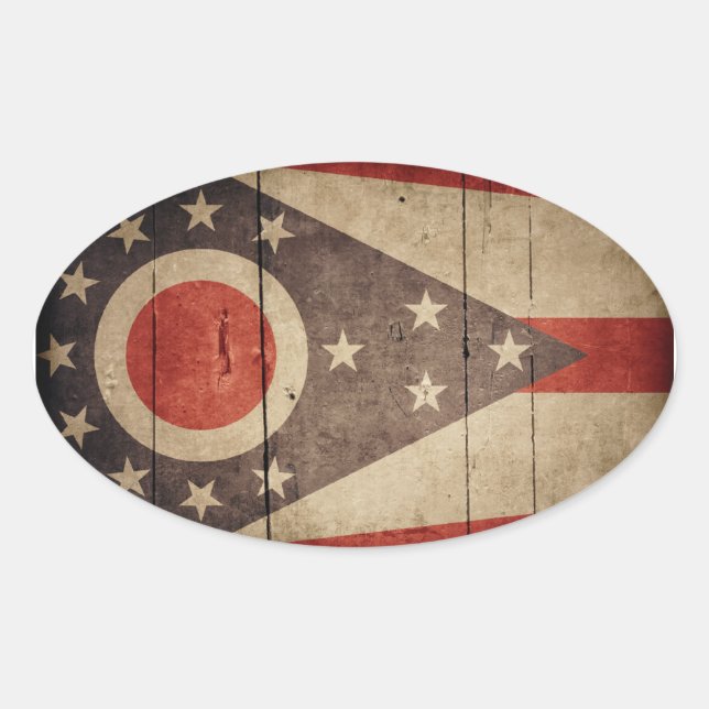 Rugged Wood Ohio Flag Ovaler Aufkleber (Vorderseite)