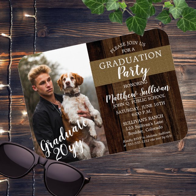Rugged Woodsy Foto Graduation Party Magnet (Rugged Rustic Woodsy One Photo Graduation Party Magnet Invitation )