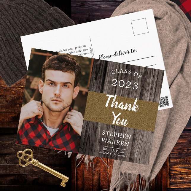 Rugged Woodsy Foto Graduation Party Postcard Postkarte (Von Creator hochgeladen)