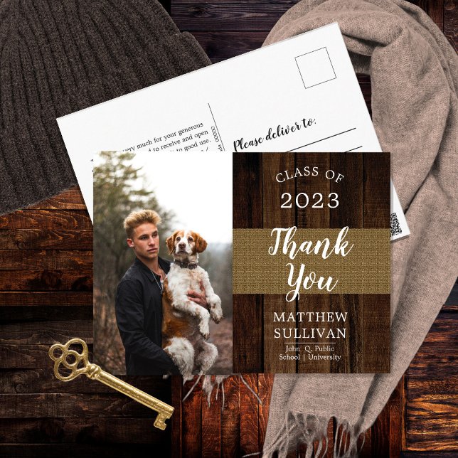 Rugged Woodsy Foto Graduation Party Postkarte (Von Creator hochgeladen)