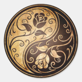 Rugged Yin Yang Rose Runder Aufkleber