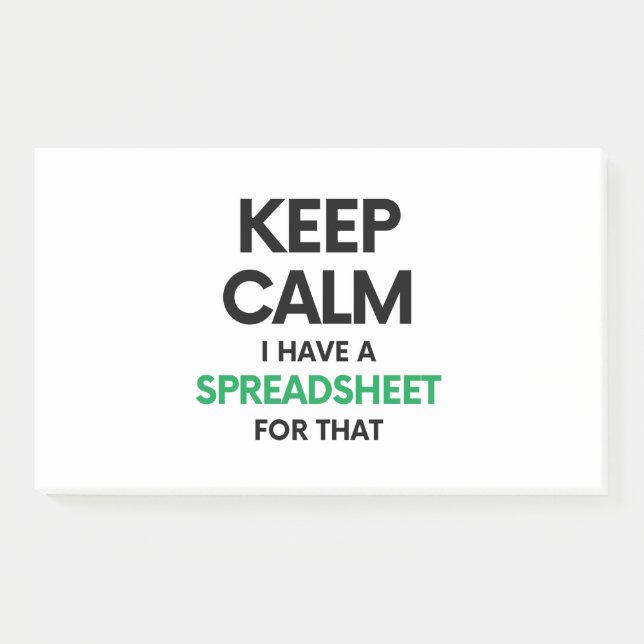 Ruhe behalten habe ich eine Tabellenkalkulation da Post-it Klebezettel (Vorderseite)