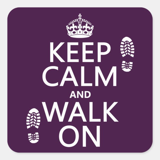 Ruhe behalten und auf laufen (Hintergrundfarbe) Quadratischer Aufkleber (Vorderseite)