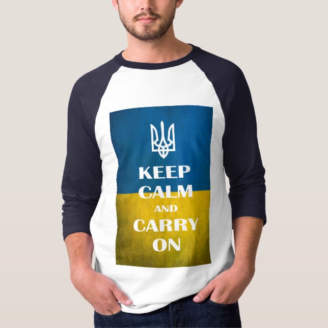 Ruhe behalten und das ukrainische Emblem Trident T T-Shirt (Vorderseite)