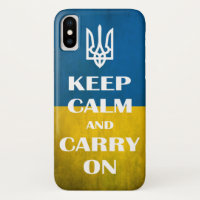 Ruhe behalten und das ukrainische Emblem-Trident w