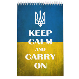 Ruhe behalten und das ukrainische Emblem-Trident w Kalender