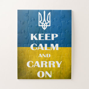 Ruhe behalten und das ukrainische Emblem-Trident w Puzzle