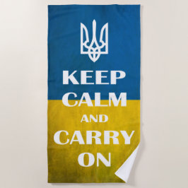 Ruhe behalten und das ukrainische Emblem-Trident w Strandtuch