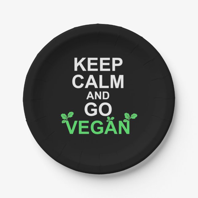 Ruhe behalten und Vegan werden Pappteller (Vorderseite)