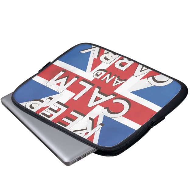 Ruhe bewahren und auf britischer Flagge fahren Laptopschutzhülle (Vorne Knopf)