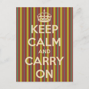 Ruhe bewahren und auf der Vintagen Streifen-Postka Postkarte