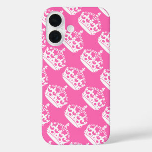 Ruhe bewahren und Crown White auf Pink tragen iPhone 16 Hülle