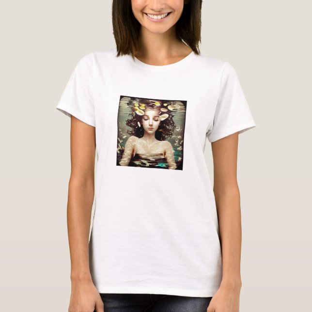 Ruhe der Frau unter Wasser, | AI Generated Artwork T-Shirt (Vorderseite)